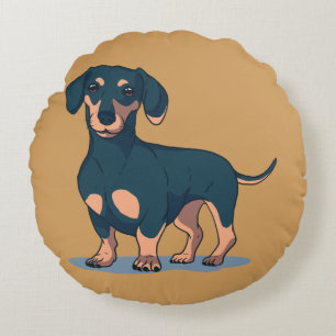 Cool Black Dachshund Dog Design Round Cushion