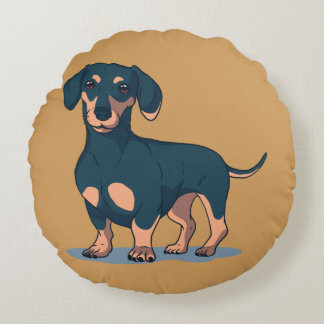 Cool Black Dachshund Dog Design Round Cushion