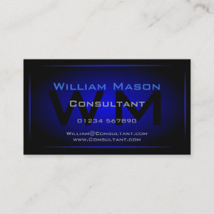 Cool Black & Dark Blue Monogram - Business Card