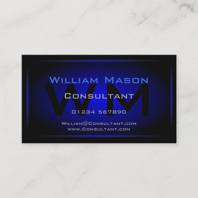 Cool Black & Dark Blue Monogram - Business Card (Front)