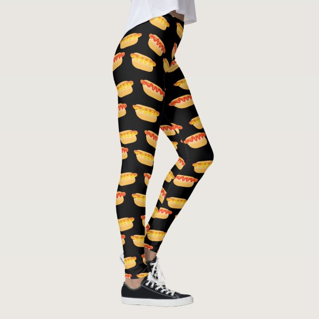 Cool Black Funny Pattern Hot Dog Leggings (Right)