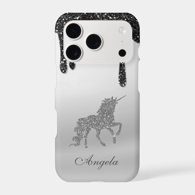 Cool Black Glitter Drops, Silver Glitter Unicorn (Back)