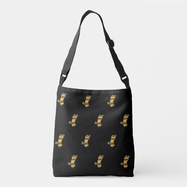Cool Black Gold Cat Crossbody Bag (Back)