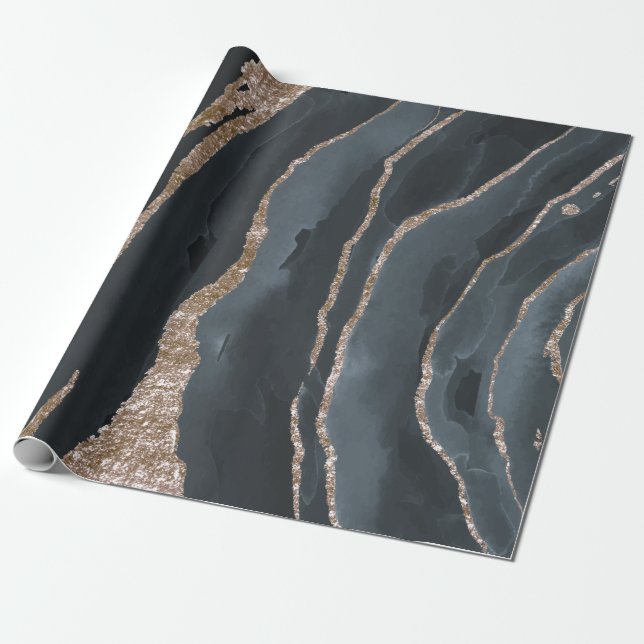 Cool Black Gold Marble Texture Wrapping Paper (Unrolled)
