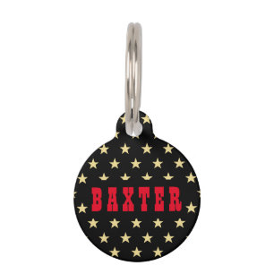 Cool Black Gold Stars Red Dog Puppy Cat Kitty Name Pet Tag