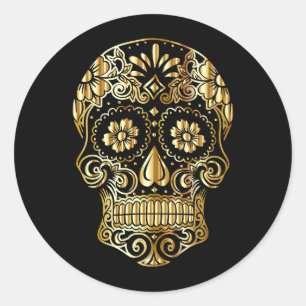 Cool Black & Gold Sugar Skull Day of the Dead Classic Round Sticker
