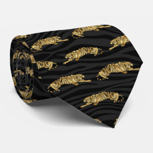cool black gold tiger pattern tie