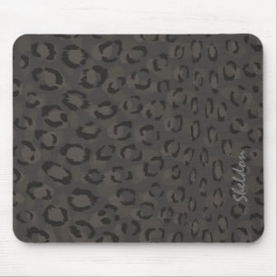 Cool black grey cheetah print monogram mouse mat