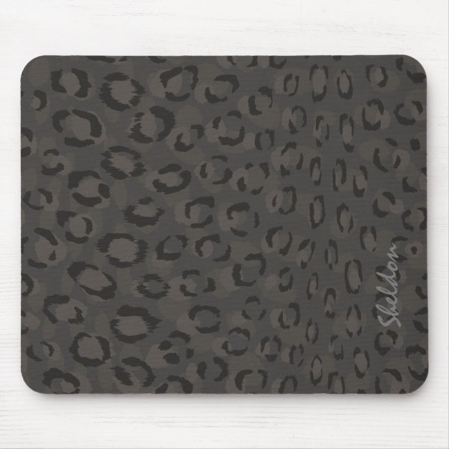 Cool black grey cheetah print monogram mouse mat (Front)