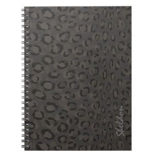 Cool black grey cheetah print monogram notebook