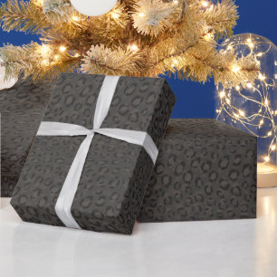 Cool black grey cheetah print monogram wrapping paper