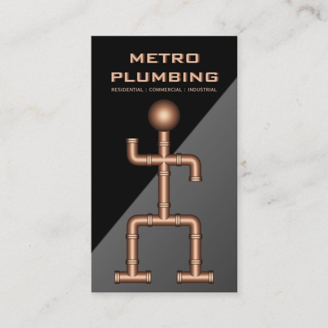 Cool Black Grey Copper Steel Pipe Plumber Plumbing Business Card (Front)