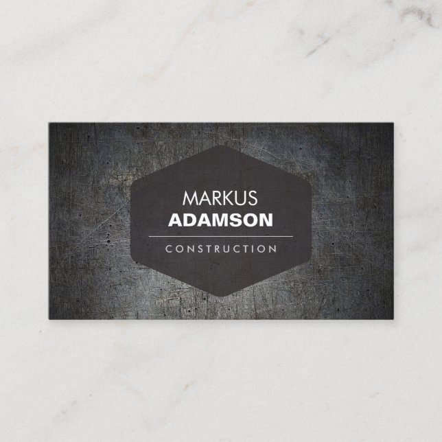 Cool Black Grunge Metal with Name Logo Business Card (Front)