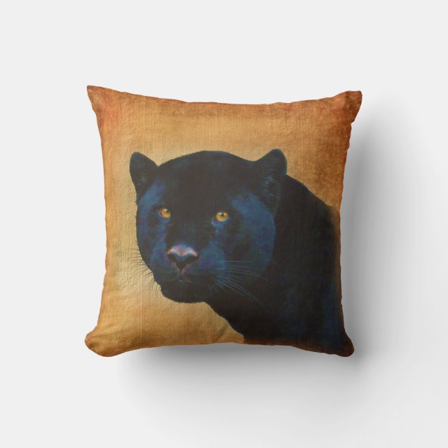 Cool Black Jaguar Panther Wildlife Big Cat Cushion (Front)