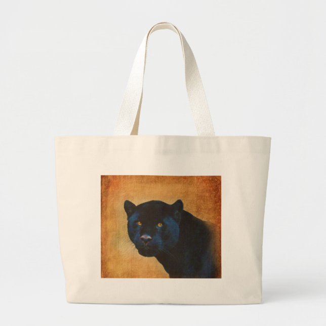 Cool Black Jaguar Panther Wildlife Big Cat Large Tote Bag (Front)