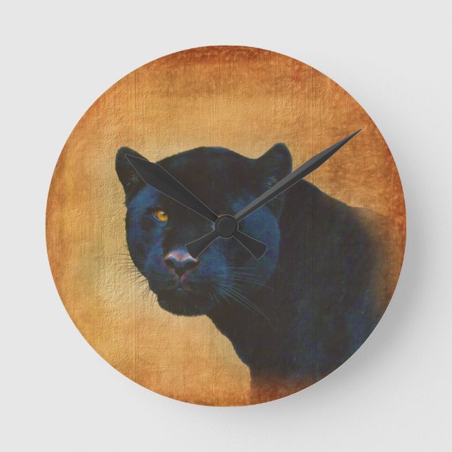 Cool Black Jaguar Panther Wildlife Big Cat Round Clock (Front)