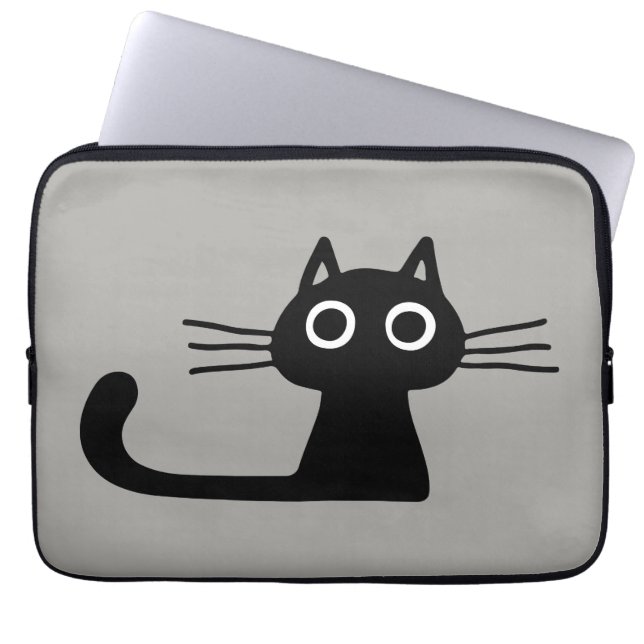 Cool Black Kitty Cat | Whimsical Animal Art Laptop Sleeve (Front)