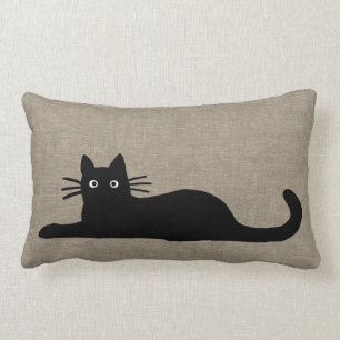Cool Black Kitty Cats   Funky Felines   Pet Lover Lumbar Cushion