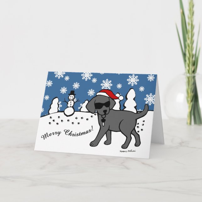 Cool Black Labrador Cartoon Christmas Holiday Card (Front)