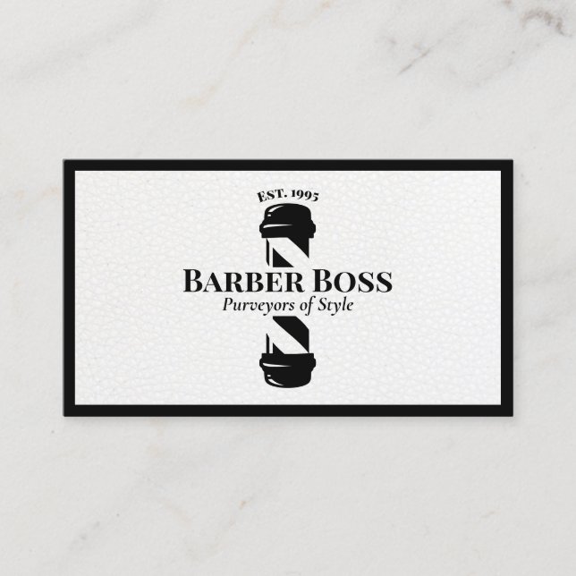 Cool Black Leather  Barber Pole Barbershop Business Card (Front)
