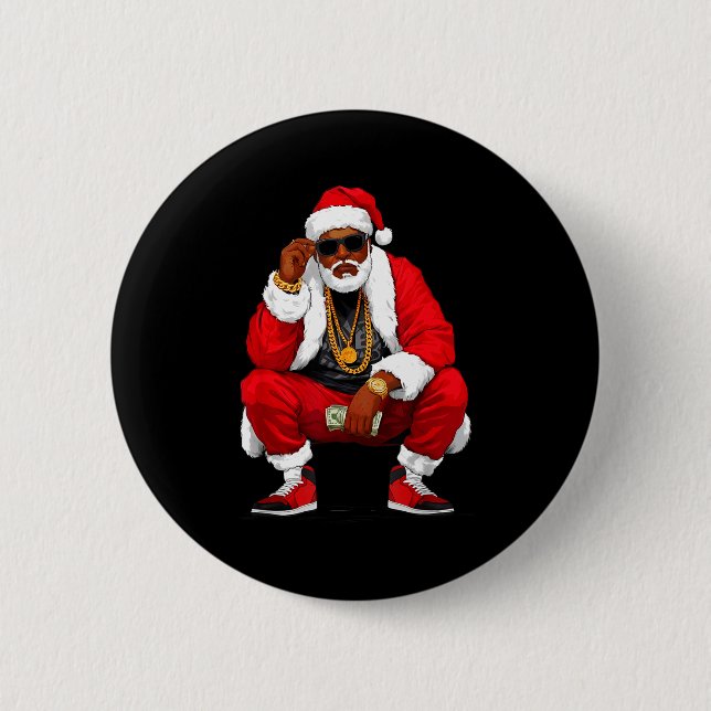 Cool Black Man Santa Claus Christmas African Ameri 6 Cm Round Badge (Front)