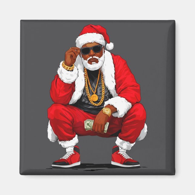 Cool Black Man Santa Claus Christmas African Ameri Magnet (Front)