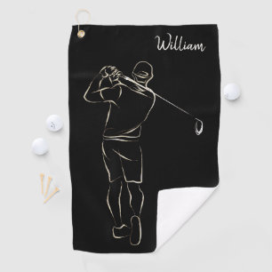 Cool Black Modern Add Your Name Classy Masculine Golf Towel