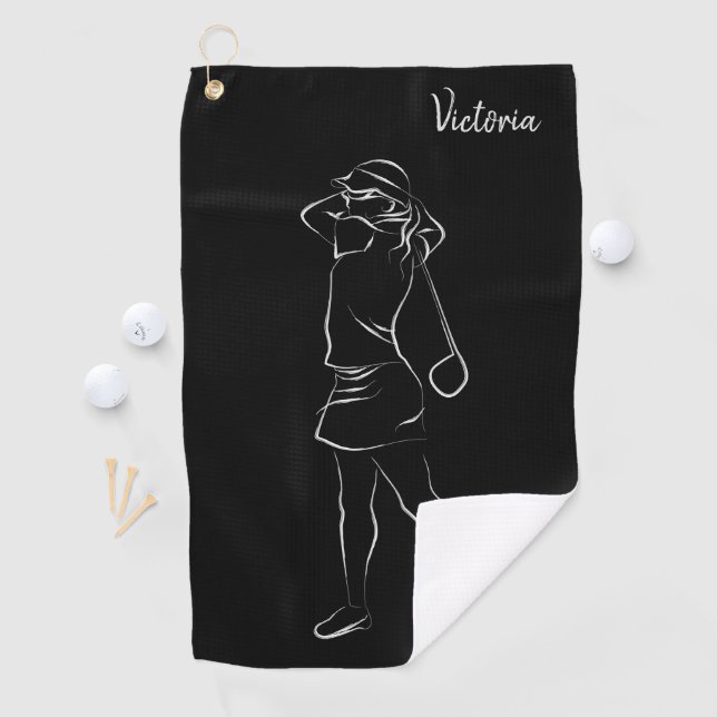  Cool Black Modern Add Your Name Customised Ladies Golf Towel (InSitu)
