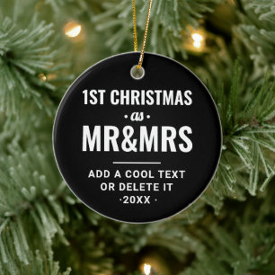 Cool Black Modern Typo First Christmas Photo Ceramic Tree Decoration