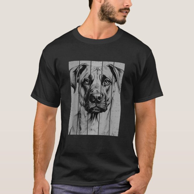 Cool Black Mouth Cur Portrait Black And White Styl T-Shirt (Front)