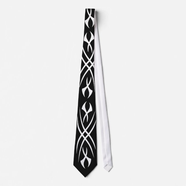 Cool black neck tie with wild tattoo pattern (Front)