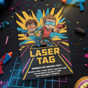 Cool Black Neon Laser Tag Birthday Invitation