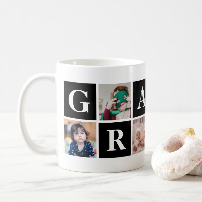 Cool Black Photo Collage Grandma and Grandpa Mugs (With Donut)