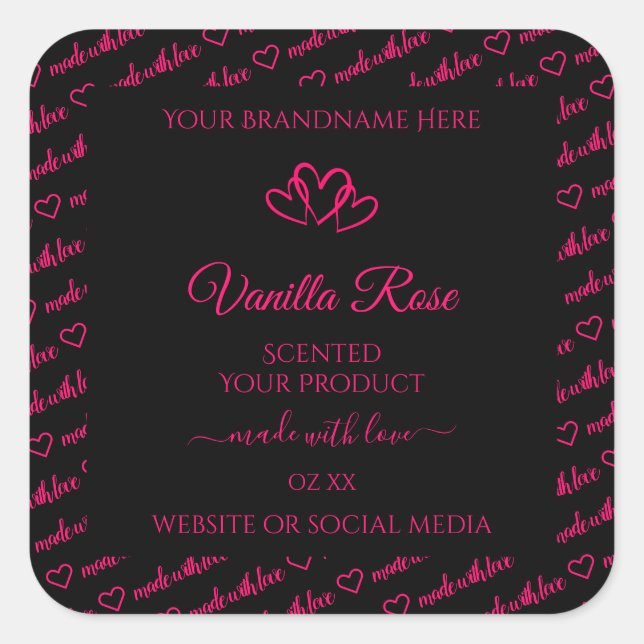 Cool Black Pink Word Cloud Product Labels Hearts (Front)