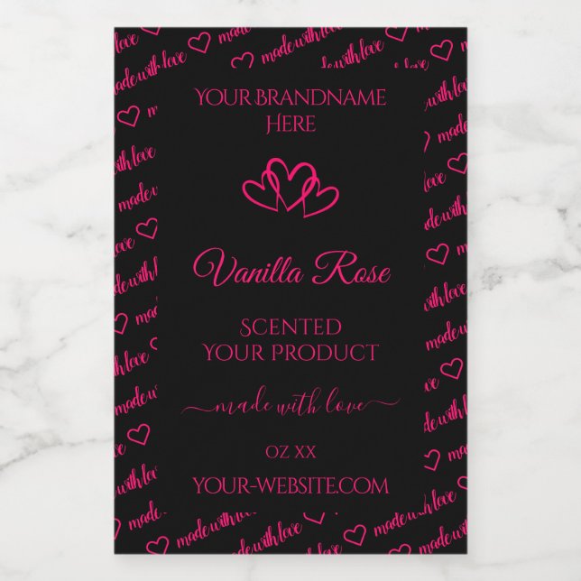 Cool Black Pink Word Cloud Product Labels Hearts (Single Label)