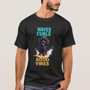 Cool Black Poodle Surfing Dog T-Shirt