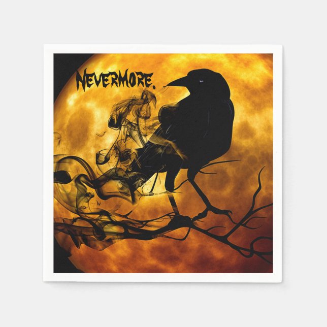 Cool Black Raven Crow Orange Moon Halloween Party Napkin (Front)