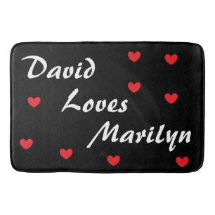 Cool Black & Red with Hearts Bath Mat