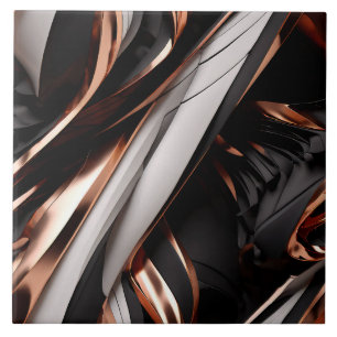 Cool Black, Silver and Copper Abstract 3D Effect Tile