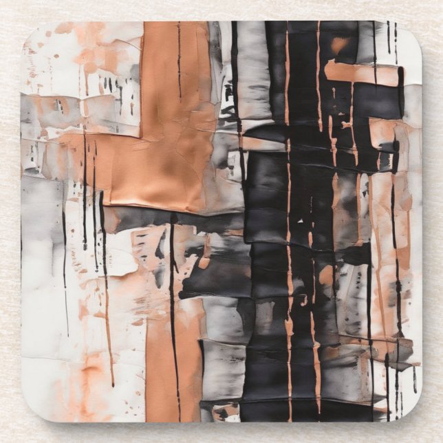 Cool Black, Silver and Copper Abstract Dripping  Coaster (Front)