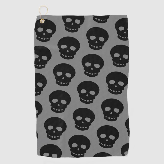 Cool Black Skull Dark Grey Pattern Golf Towel (Front)