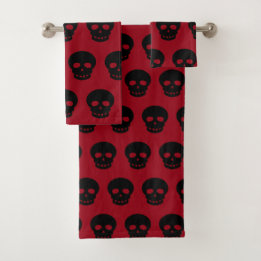 Cool Black Skull Pattern Burgundy Bath Towel Set