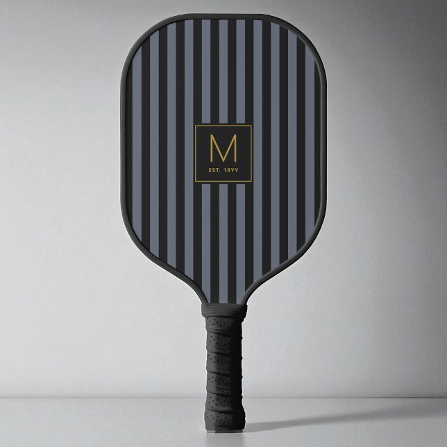 Cool Black Striped Modern Gold Initial Monogram Pickleball Paddle (Cool Black Striped Modern Gold Initial Monogram Pickleball Paddle)