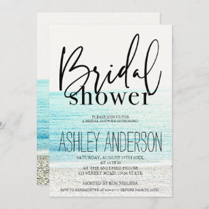Cool black typography beach photo bridal shower invitation