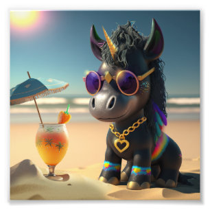 cool black Unicorn on the beach T-Shirt Photo Print