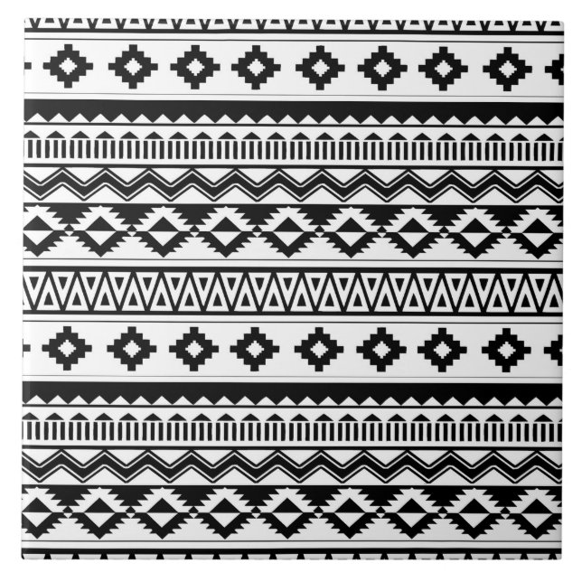 cool black white aztec tiled pattern tile (Front)