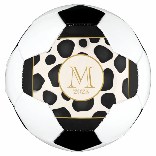 Cool Black & White & Gold 2023 Monogram Football (Front)