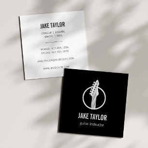 Cool Black & White Guitar Instructor Square Business Card