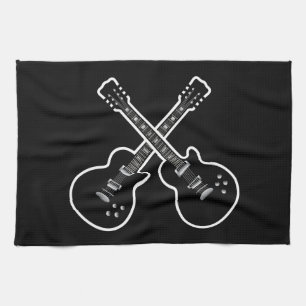Cool Black & White Guitars Tea Towel