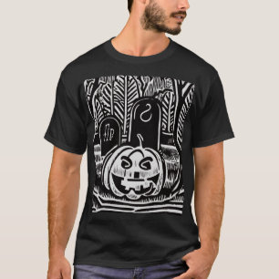 Cool Black White Halloween Pumpkin Cemetery Art T-Shirt